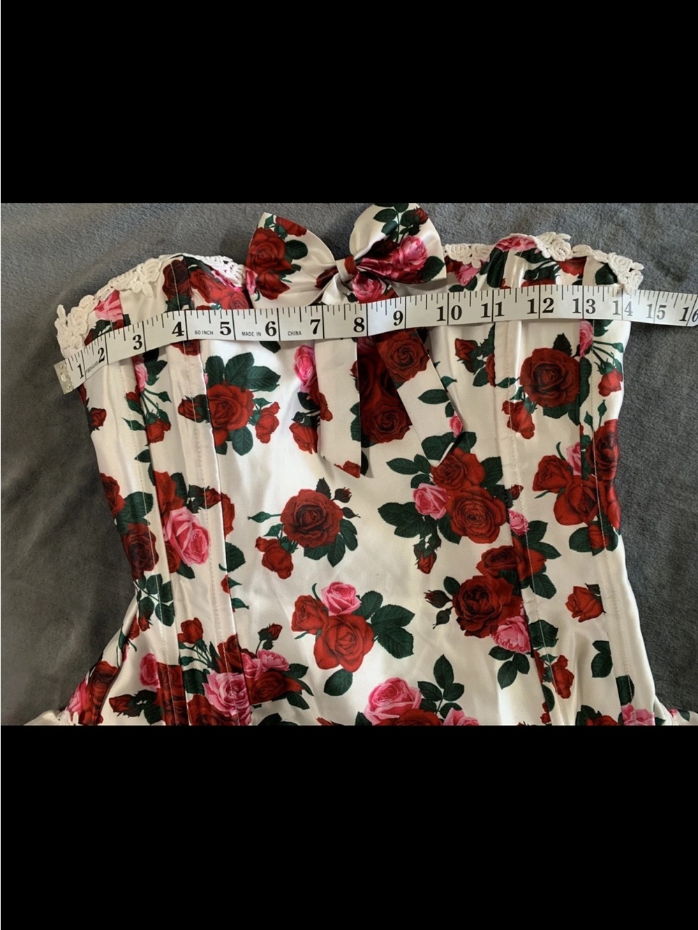 Sugar Thrillz White Rose Print Strapless Mini Dress with Bow